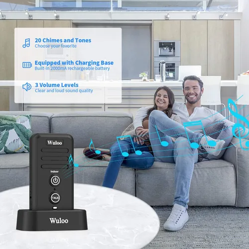 Miniatura 3 de Timbres de intercomunicador inalámbrico para aula en casa, timbre electrónico impermeable Wuloo con rango de 2640 pies, 3 niveles de volumen