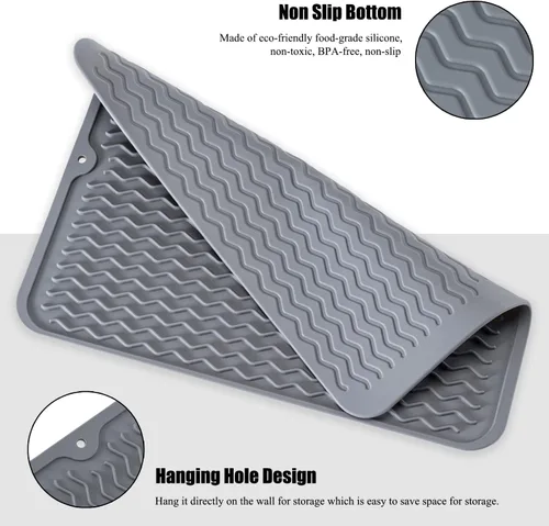 Miniatura 4 de Tapete de silicona para secar platos, antideslizante, fácil de limpiar, tapete escurridor de platos grande resistente al calor para encimera