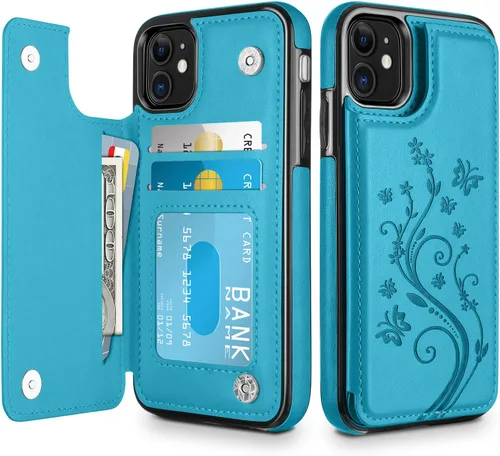 Miniatura 10 de HianDier Funda tipo cartera para iPhone 11 de 6.1 pulgadas, funda protectora delgada con ranura para tarjeta de crédito, funda con cierre magnético