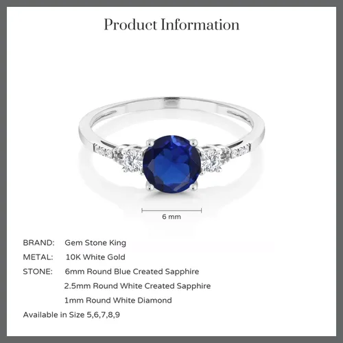Miniatura 61 de Gem Stone King Anillo de compromiso de 3 piedras preciosas redondas de oro blanco de 10 quilates con piedra natal de 0.236 in con piedra natal