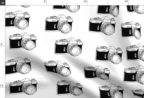 Miniatura 3 de Spoonflower Fabric - Old School Black White Camera Hipster Decor Photography Abstract Retro Printed on Satin Fabric Fat Quarter - Sewing Lining