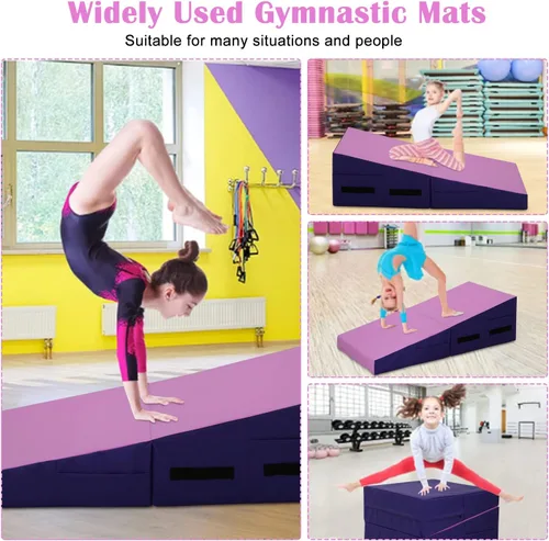 Miniatura 3 de Cuña de gimnasia, 48 x 24 pulgadas para gimnasia, tapete de cuña de gimnasia con superficie de PVC antideslizante y asa, tapete de queso para Rosado