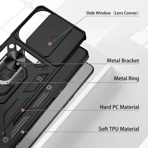 Miniatura 4 de Gritup Funda compatible con OnePlus Nord N30 5G con cubierta deslizante para cámara y protector de pantalla (paquete de 2), soporte de anillo Negro