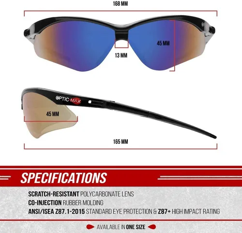 Miniatura 7 de Glove Station Optic Max Safety Glasses for Men & Women, Scratch-Resistant Eye Protection for, Hunting & Construction Azul reflejado