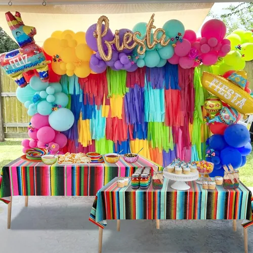 Miniatura 5 de Mantel de plástico desechable para fiesta mexicana, 2 piezas, para decoración de fiesta de cumpleaños, mantel de mesa de México, suministros