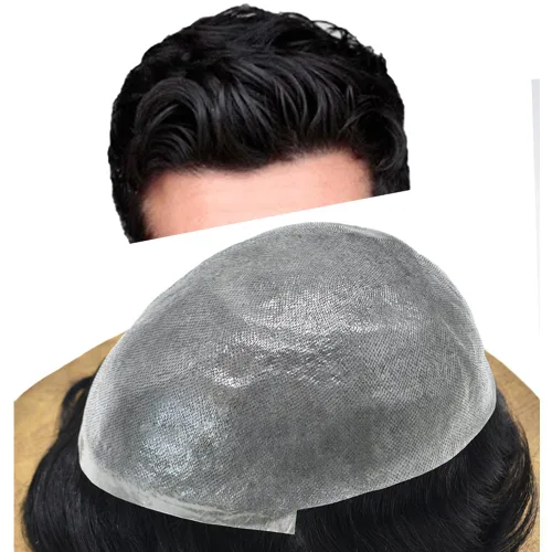 Miniatura 56 de Tupé para hombre, extensiones de cabello humano Remy para hombre, piel fina, 0.002 in, sistema de reemplazo de cabello con bucle en V para hombres