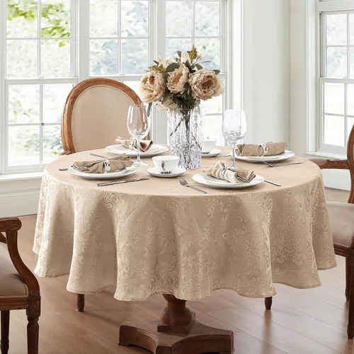 Elrene Home Fashions Caiden Elegance - Mantel de tela damasco impermeable, resistente a las manchas y a las arrugas, 90 pulgadas redondo, color gris