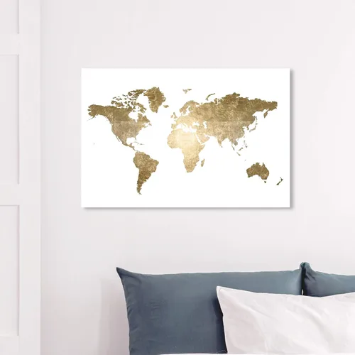 Miniatura 3 de The Oliver Gal Artist Co. Mapas y banderas - Lienzo decorativo para pared, diseño de Hipster Mapa Mundi Gold