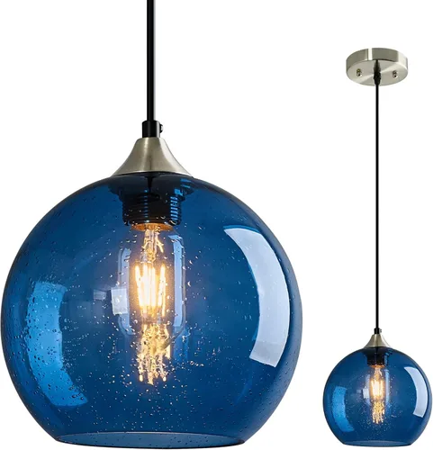 Miniatura 30 de Luces colgantes de vidrio marrón claro, iluminación de isla de cocina, lámparas colgantes de globo, iluminación colgante moderna para dormitorio