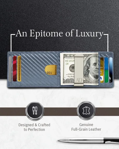 Miniatura 2 de Billeteras de cuero real para hombre - Billetera plegable con clip de dinero, bolsillo frontal RFID, delgada, minimalista, para hombre, tarjetero