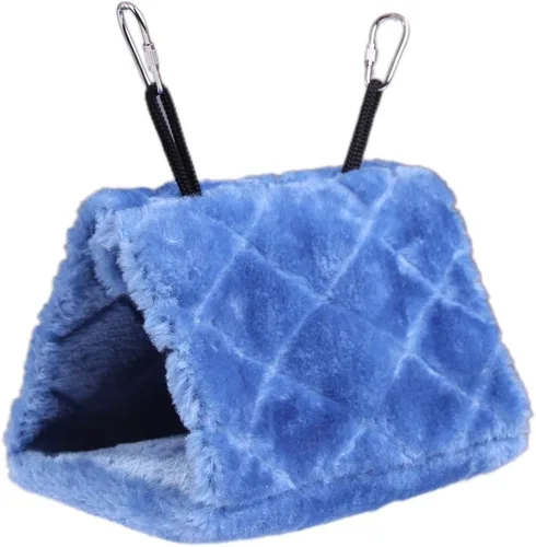 Vktech® Hamaca de felpa para acurrucarse, cueva colgante, cabaña feliz, pájaro, loro, escondite, tamaño M (9.3 x 8.7 in) (azul)