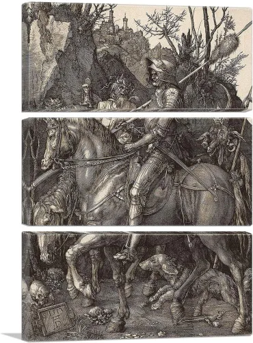 Miniatura 10 de ARTCANVAS Albrecht Durer - Lienzo decorativo de caballero, la muerte y el diablo, pintura enmarcada estirada, póster giclée, decoración de pared, 12