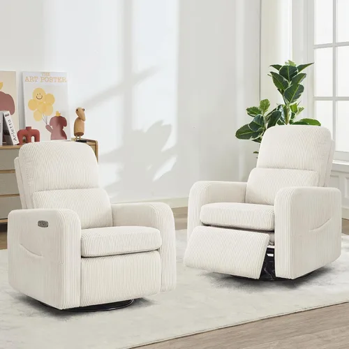 Miniatura 8 de Mecedora Reclinable Giratoria, Reclinable Eléctrico de Gran Tamaño con Cojín Removible, Sillas de Guardería Reclinables Giratorias Tapizadas