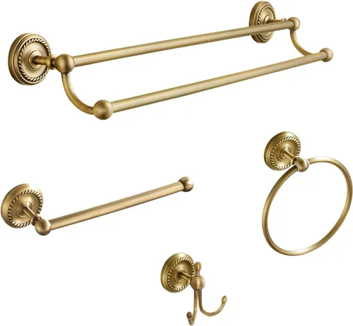 Juego de 4 accesorios de baño de latón antiguo dorado – Toallero de 24 pulgadas, accesorios de baño de latón antiguo – Juego de accesorios de baño