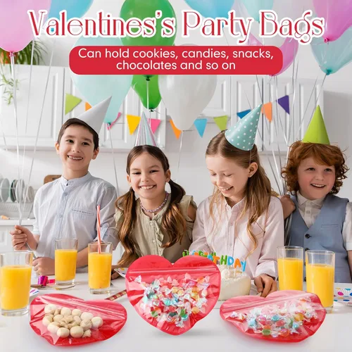 Miniatura 4 de Yexiya 50 bolsas de regalo de corazón grandes para pequeñas empresas de 3.4 x 4 pulgadas, bolsas de joyería transparentes en forma de corazón, Rojo