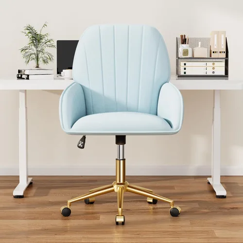 Miniatura 7 de Silla de escritorio para oficina en casa cómoda con ruedas ajustables giratorias, silla moderna de terciopelo para maquillaje con respaldo y Azul