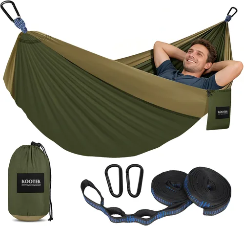 Miniatura 10 de Kootek Hamaca de campamento, hamacas portátiles con correas para árboles y bolsa de transporte adjunta, equipo esencial de campamento, perfecto