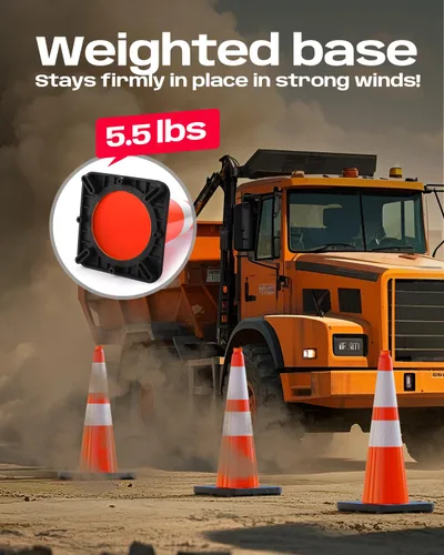 Miniatura 3 de BATTIFE Conos de tráfico de 28 pulgadas con base ponderada negra, conos de seguridad de PVC naranja para control de tráfico, eventos