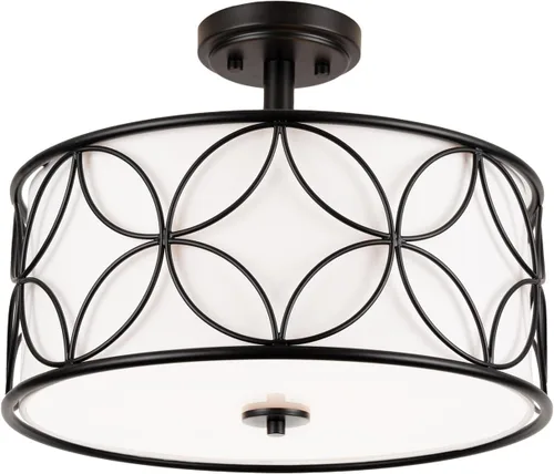 Miniatura 9 de Edwarmlux Lámpara de techo semiempotrada de 3 luces, luz de tambor de 16 pulgadas con pantalla de tela, moderna lámpara de techo para sala de estar