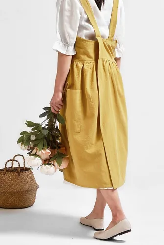 Miniatura 3 de Delantal de cocina de algodón y lino para mujer con bolsillos, lindo para hornear, pintar, jardinería y limpieza