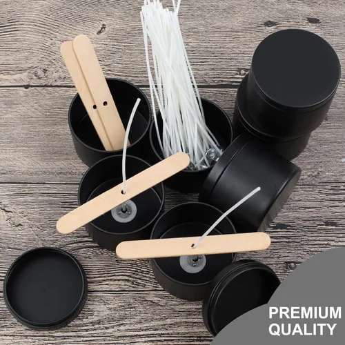 Miniatura 4 de DINGPAI 24 latas de velas negras, lata vacía negra de 4 onzas con tapas para hacer velas de bricolaje, tarros de velas negras mate para hacer velas