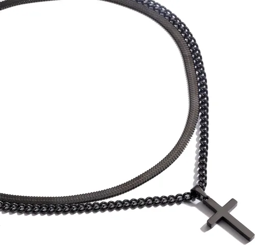 Miniatura 4 de Zocomi Collar de cruz para hombres y niños, de acero inoxidable en capas, cadena de espiga cubana, colgante de cruz religiosa, joyería de moda