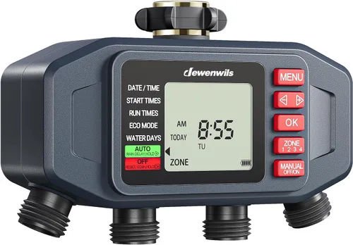 Miniatura 12 de DEWENWILS Temporizador de manguera de agua de 2 zonas: temporizador de rociador programable con retardo de lluvia, riego manual y riego automático