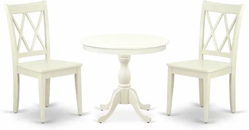 Miniatura 17 de East West Furniture AMCL3-BCH-W - Juego de mesa de comedor de 3 piezas contiene una mesa de cocina redonda con pedestal y 2 sillas de comedor, 36 x