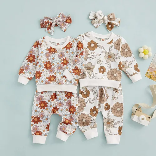 Miniatura 20 de Mandizy Conjunto de ropa de bebé niña otoño 3 6 9 12 18 24 meses sudadera de manga larga y pantalones con estampado floral y diadema