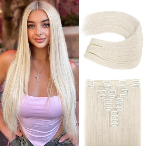 Miniatura 33 de REECHO Extensiones de cabello, 11 piezas de extensiones de cabello con clip de 24 pulgadas de largo, lacio, HE005, extensiones sintéticas naturales