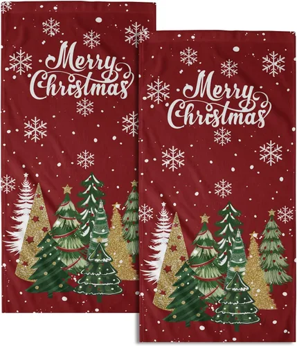 Miniatura 35 de Winter Trees - Juego de 2 toallas de mano de 28 x 14 pulgadas, diseño de árbol de pino de nieve, color beige, absorbente, de microfibra, para baño