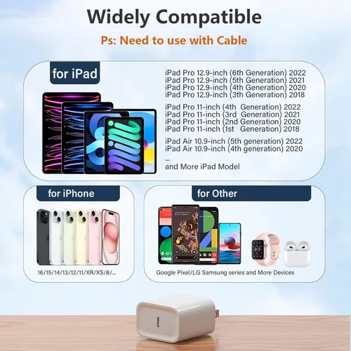 Miniatura 5 de Bloque de carga USB C para Apple iPhone Air 17 16 15 14 13 12 11 Pro Max, 20 W USBC de carga rápida cubo de ladrillo para Apple Watch iPhone, iPad