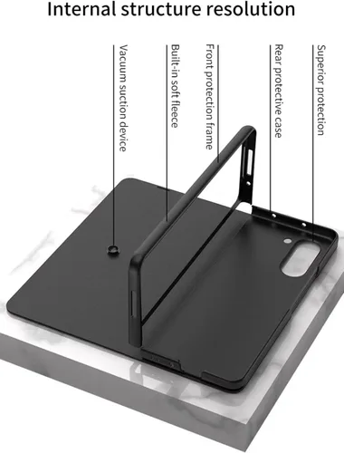 Miniatura 5 de Funda para Samsung Galaxy Z Fold 5 5G con bolsillo para S-Pen Holder Pocket, Kickstand,Luxury Flip Plating a prueba de golpes de cuero híbrido todo