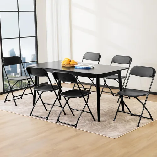 Miniatura 7 de Sillas plegables, para interiores y exteriores, portátiles, apilables, de plástico, para fiestas, bodas y oficina, paquete de 4, color negro