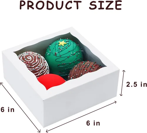 Miniatura 3 de XINHPKGG - 20 cajas para galletas de 6 x 6 x 2,5 pulgadas, cajas de panadería con ventana, caja de regalo para fresas cubiertas de chocolate