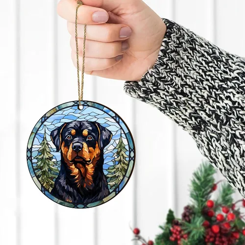 Miniatura 8 de V VIBEPY Rottweiler impreso en 2D, adornos para perros, adornos de madera de 2 lados de 3.5 pulgadas, regalo para amantes de Rottweiler, decoración
