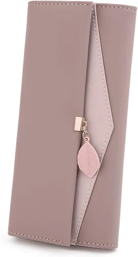 Miniatura 116 de UTO - Cartera pequeña RFID de piel sintética con dije de hoja, cierre de cremallera y tarjetero.
