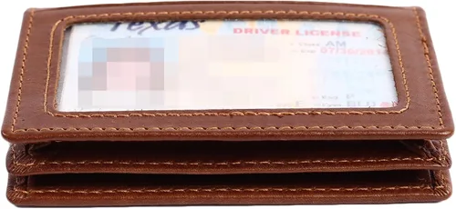 Miniatura 7 de Billetera delgada de cuero auténtico con bolsillo frontal, espacio para identificación y tarjetero con tecnología RFID