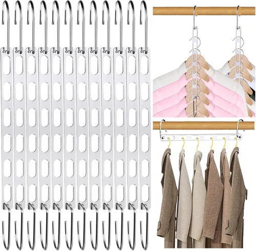12 unidades de perchas para ahorrar espacio para ropa, organizador de perchas metálicas plegables, ahorradores de espacio para ropa, organizadores