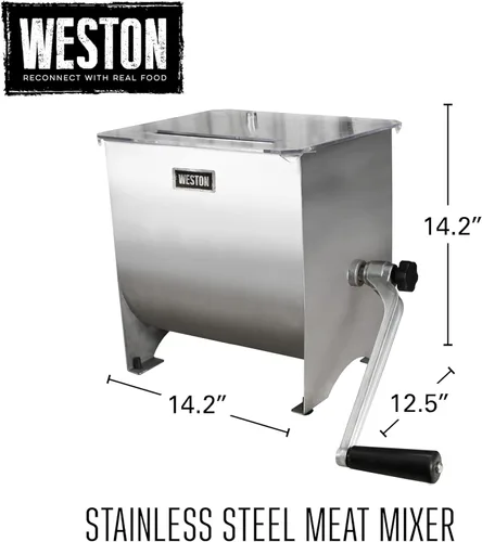 Miniatura 9 de Weston Mezclador de carne de acero inoxidable de 20 libras para añadir condimento a carne molida, hamburguesas, salchichas y cecina, plata