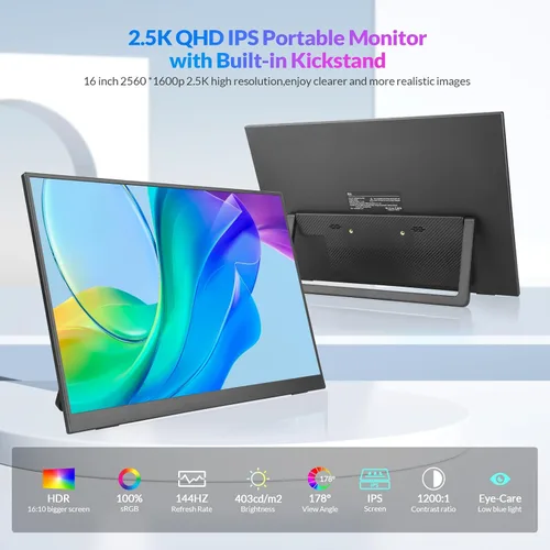 Miniatura 2 de Rii Monitor portátil, 16 pulgadas 144Hz QHD 2.5K 2560X1600 100% sRGB, pantalla externa ultra delgada y ligera con altavoz, USB-C HDMI segunda