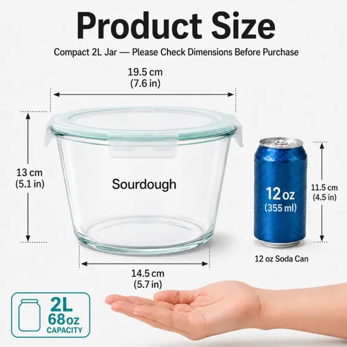 Miniatura 2 de Tarro de 2.1 Litros para Masa Madre, Suministros para Hornear Pan de Masa Madre, Tarro de Fermentación, Herramientas para Masa Ácida, Envases