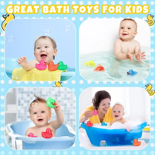 Miniatura 4 de Leitee 24 patos surtidos de patos de goma con purpurina para niños, mini patos con purpurina colorida de color neón, juguetes de baño para regalos