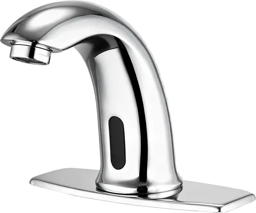 Miniatura 10 de Grifo de lavabo de baño sin contacto, sensor de movimiento automático, manos libres, con placa de cubierta de orificio y válvula de agua de mezcla