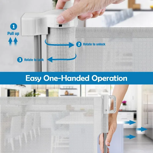 Miniatura 5 de Puertas de bebé extra largas de 90 pulgadas para grandes aberturas, puertas retráctiles para bebés, puerta extra ancha para perros, puerta retráctil