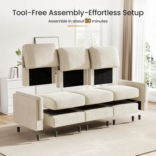 Miniatura 3 de KKL Sofá modular de 84 pulgadas, sofás de 3 plazas para sala de estar con almacenamiento, sofá modular de asiento profundo seccional, funda