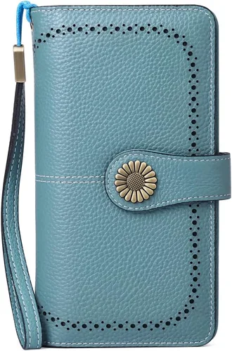 Miniatura 28 de SENDEFN Billeteras de cuero para mujer, tarjetero de crédito con bloqueo RFID, pulsera de gran capacidad with RFID Blocking, Large Capacity
