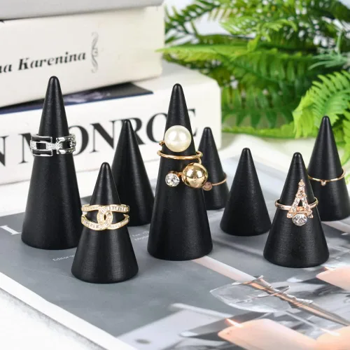 Miniatura 3 de Conos de madera negra, 10 unidades de 3 tamaños diferentes para anillos de cono de madera, soporte de exhibición de joyas, conos de madera