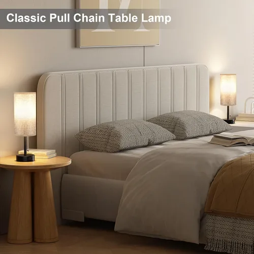Miniatura 2 de Juego de 2 lámparas de noche grises para dormitorio, lámpara de mesa de noche con puerto de carga USB A + C, 3 temperaturas de color, cadena
