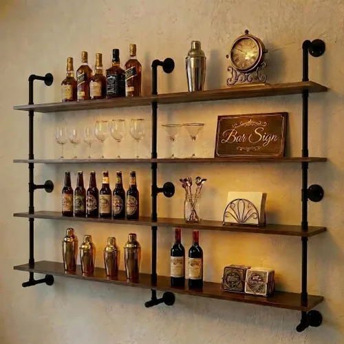 Miniatura 13 de Estantes de pared de tubería industrial con tablón de madera real, estantes flotantes de 48 pulgadas para pared, estantería de libros estilo granja